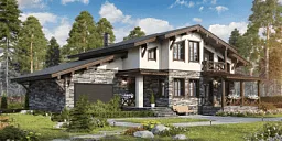 Проект комбинированного дома из клеенного бруса 11-954