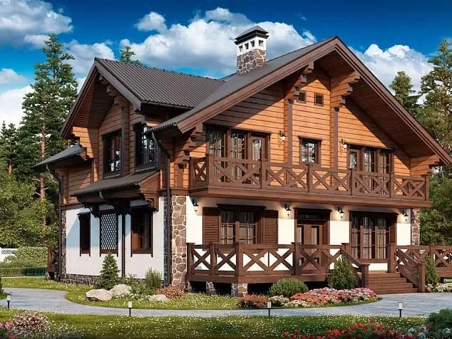 Проект комбинированного дома из клеенного бруса 3961