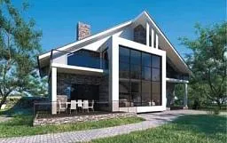 Проект комбинированного дома из клеенного бруса 2-989