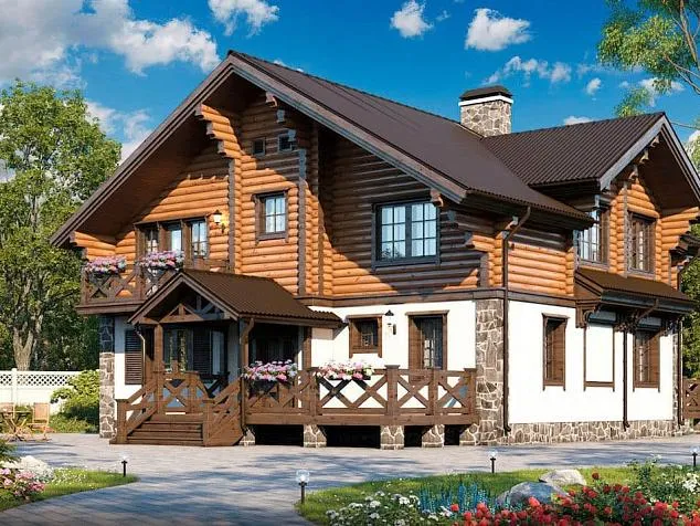 Проект комбинированного дома из клеенного бруса 3961