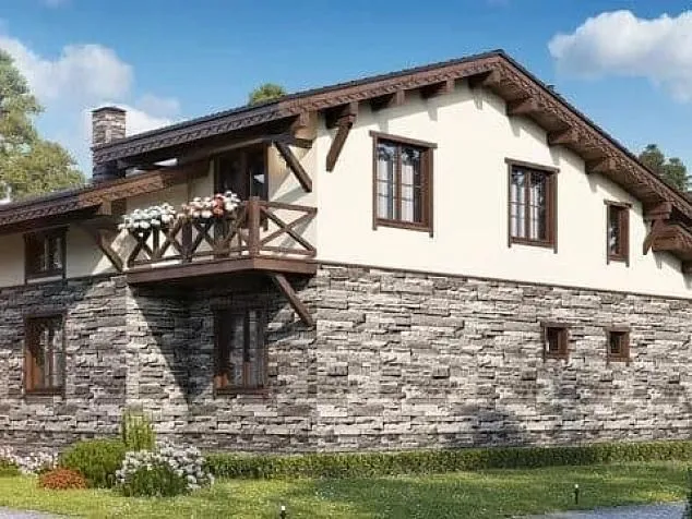 Проект комбинированного дома из клеенного бруса 11-954