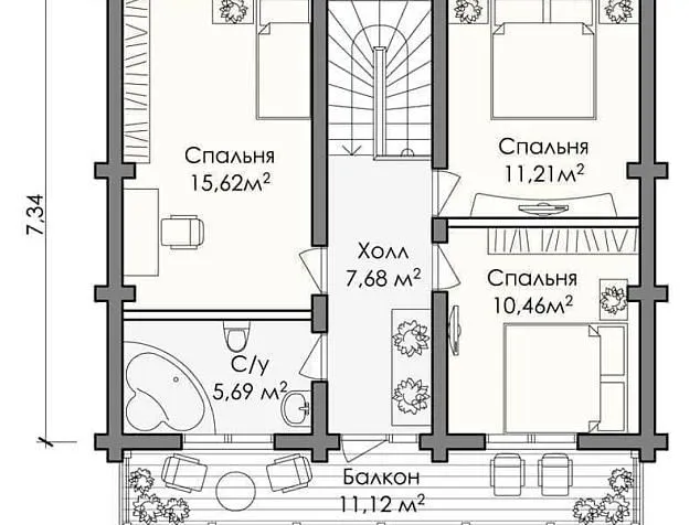 Проект комбинированного дома из клеенного бруса 5184